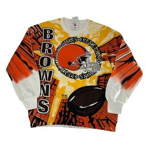 Vintage 90s Cleveland Browns Sweatshirt Men XL Orange AOP Magic Johnson 1994 NFL